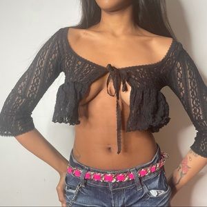 WEGANGYOUNG Tie Up Lace Cardigan Top